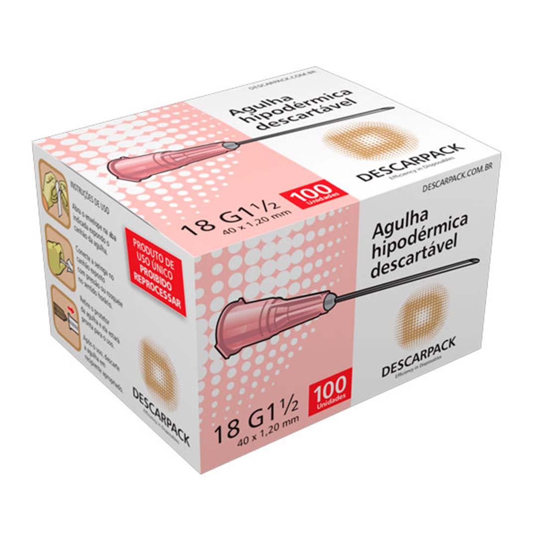 Agulha Hipodérmica Descartável Descarpack 40x1,20mm 100un